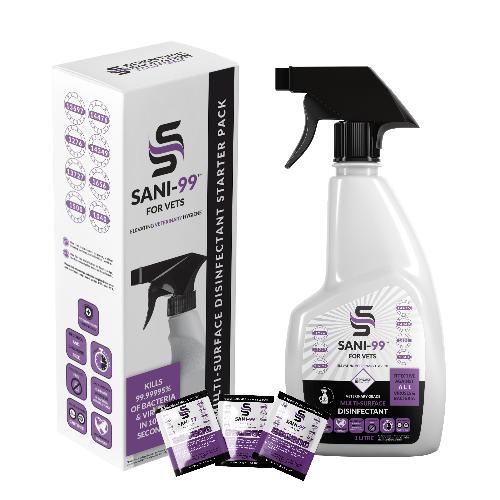 The Vet Disinfectant Redefining Hygiene and Sustainability SANI-99™ for Vets offers rapid broad-spectrum disinfection, ultra-low carbon impact and simple sachet-based dilution. Learn why more veterinary practices are adopting this fast, sustainable and cost-effective hygiene solution.