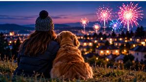 Pet owner and dog during the evening